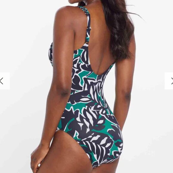 NWT Miraclesuit Sanibel One Piece Palma Verde in Black Multi Color Size 10 - Picture 2 of 6
